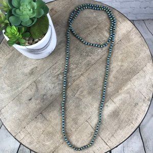 Boho Metallic Blue Beaded Long Necklace✨